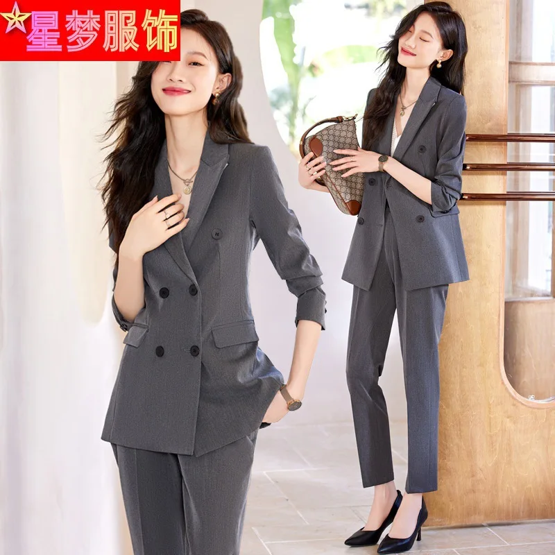 6258 High Sense Suit Women's Autumn and Winter New Business Suit Double Breasted Elegant Formal Clothes Long Sleeve Suit Suit