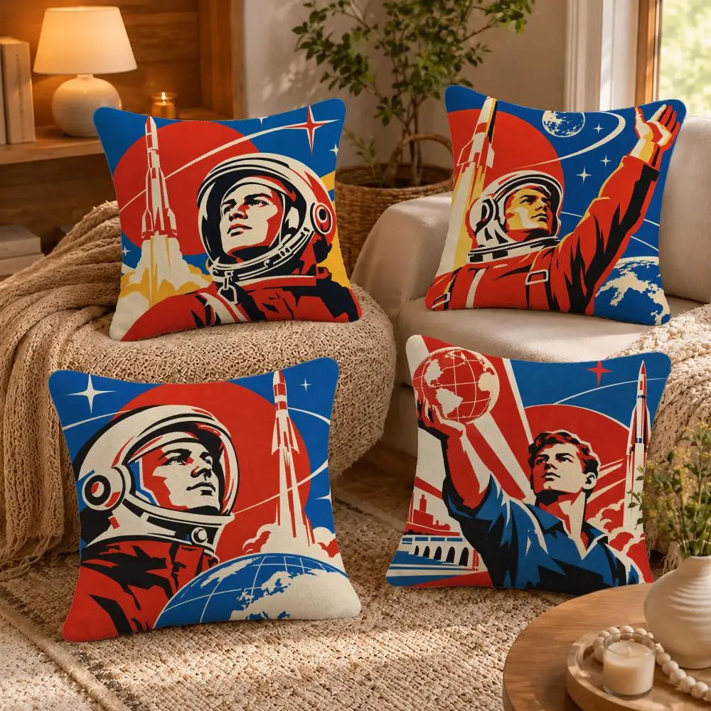 Vintage Soviet Print Cushion Cover Short-Plush Cushion Cover Pillowcase — Suitable for Sofas Bedrooms and Home Decor