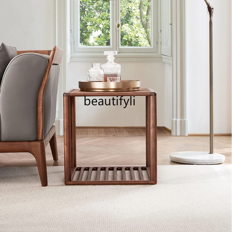 North America Black Walnut Nordic Living Room Sofa Side Table Home Storage Grille Square Table