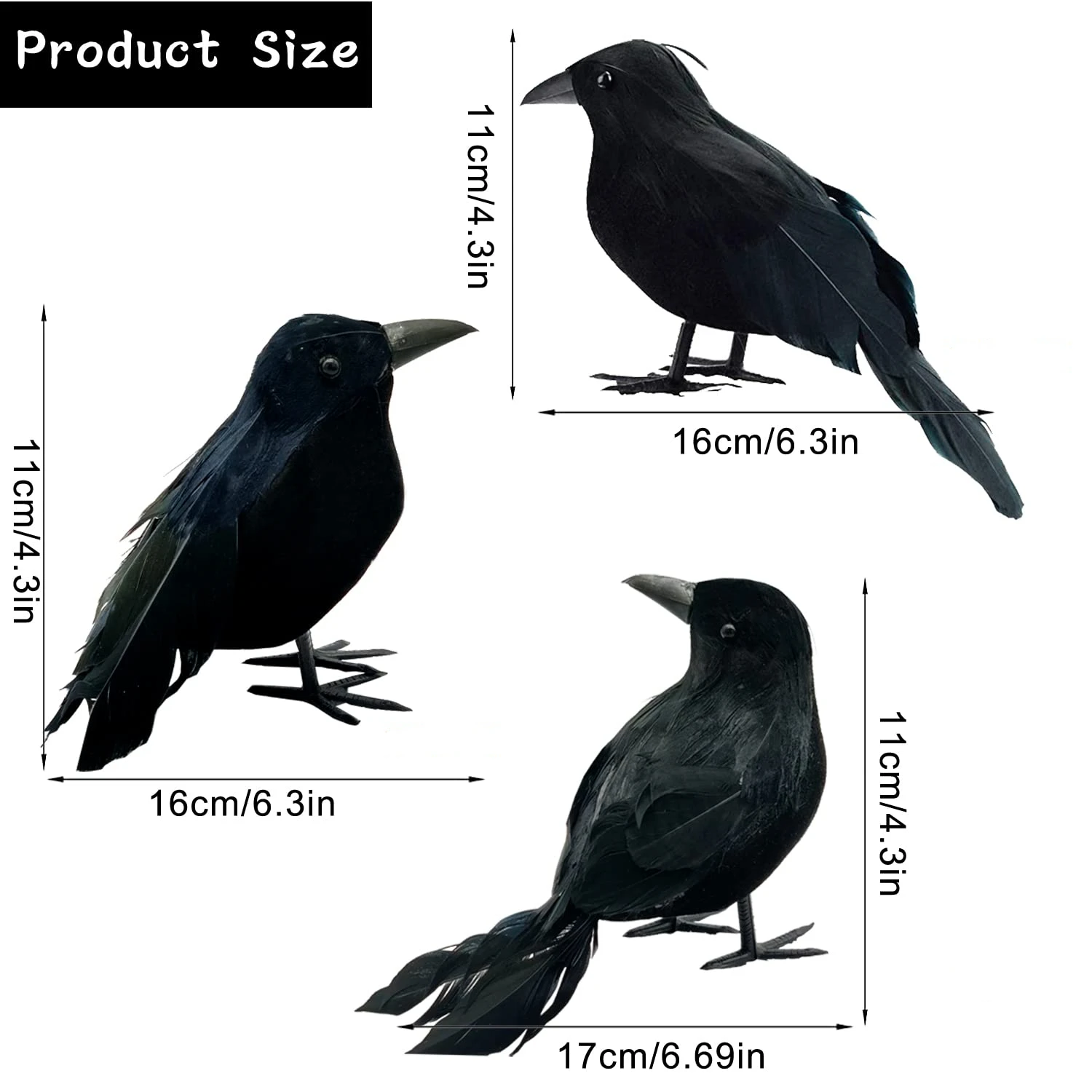 Halloween Simulation Hanging Dead Crows Decoy Lifesize Black Feathered Crow for Indoor Outdoor Garden Halloween Decoration