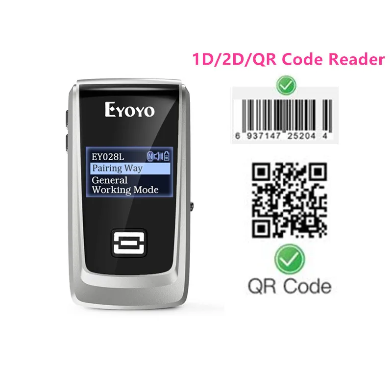 

EYOYO 028 Bluetooth Barcode Scanner 2D With LED Display Wireless QR Bar Code Reader for IOS Android Windows Mobile Payment