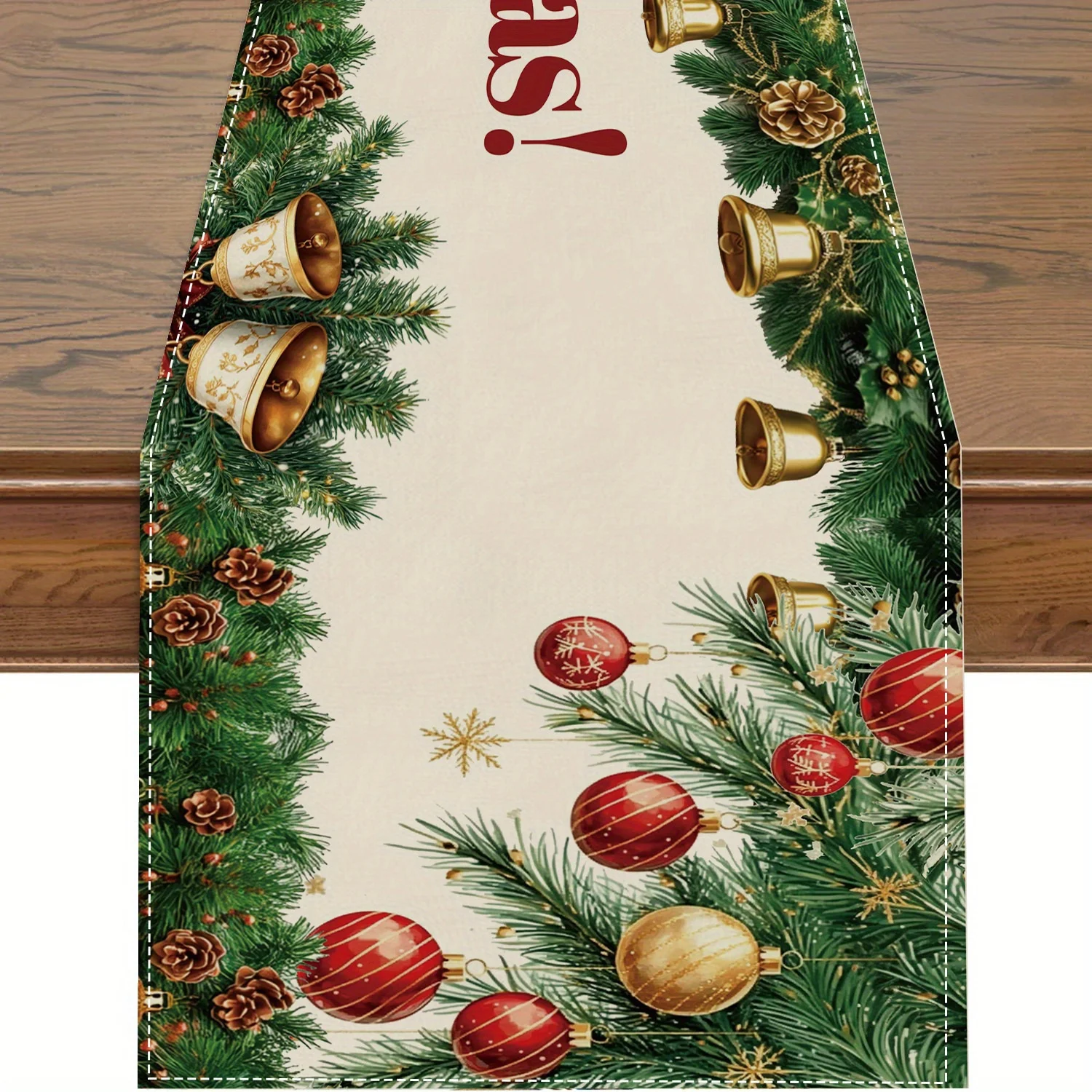 Christmas  Pine Branches Xmas Ball Table Runner Party Decor Washable Winter Kitchen Dining Table Runners Christmas Decoration