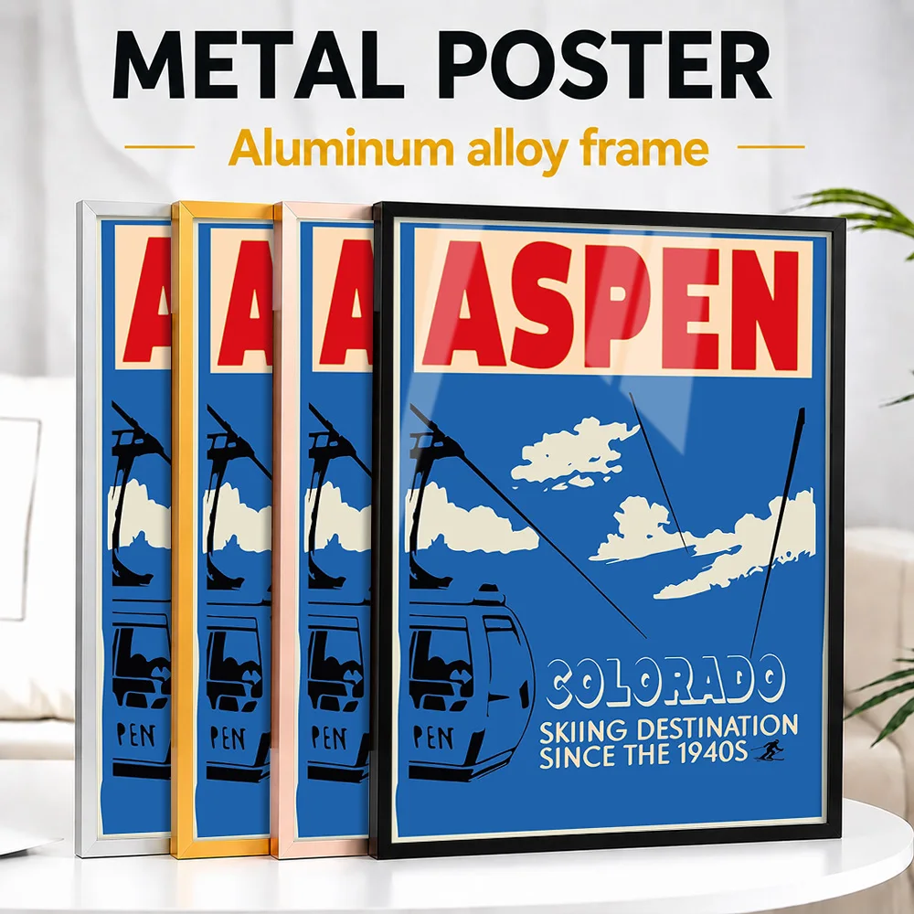 Aspen Colorado Ski Metal Poster With Aluminum Alloy Frame Personalized Vintage Style Wall Art For Mountain Cabin Living Room