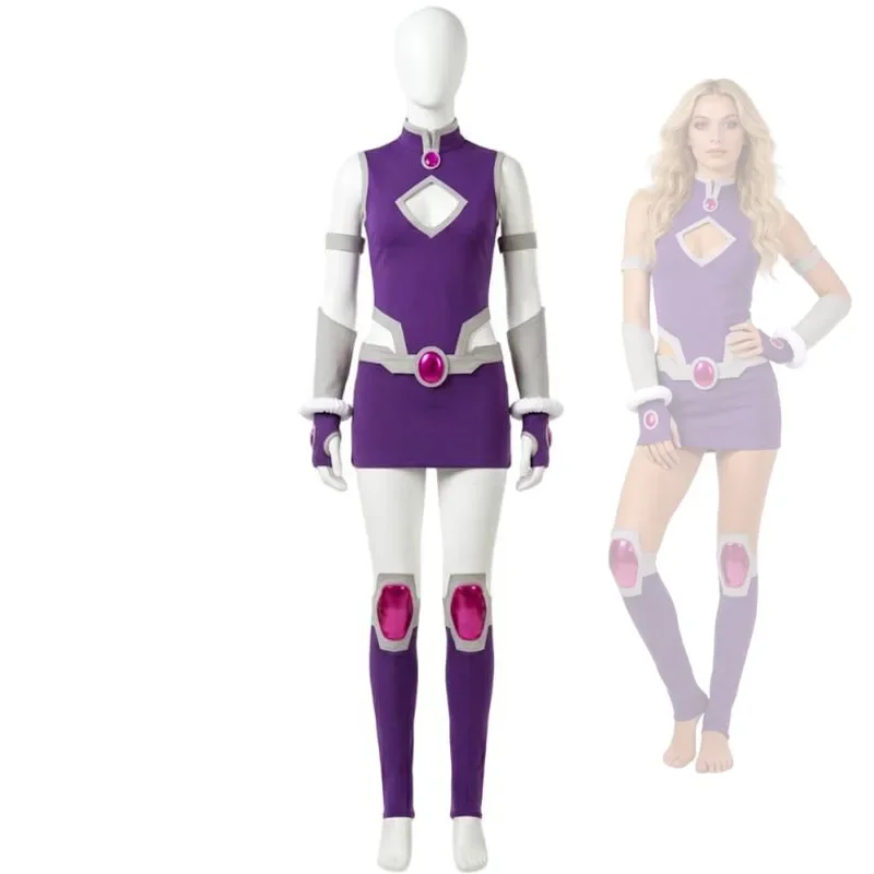 Halloween-Party Starfire Cosplay-Kostüm Kleid Handschuhe Komplettset Erwachsene Damen Kleidung Party Halloween Karneval Outfit