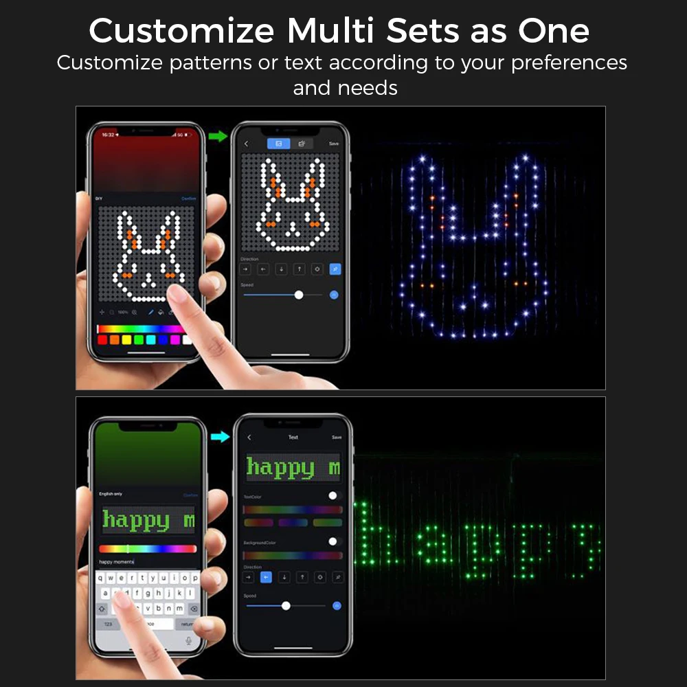 LED DIY Pattern Curtain Light String RGB Color App Remote Control Curtain Light with Music Sync Smart Decoration Window Light