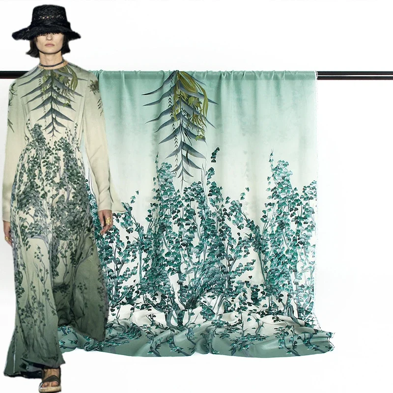 350x146cm Green Tree Printed Polyester Fabric Luxury Brand Fashion Clothing Shirt Fabrics Cloth for Dress Sewing