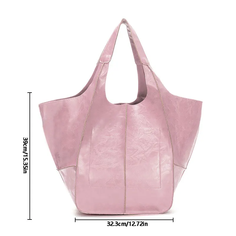 Fashion And Versatile Leather Bag PU Bag Soft Leather Casual Retro Simple Large Bag Large Capacity One Shoulder Hand Tote Bag