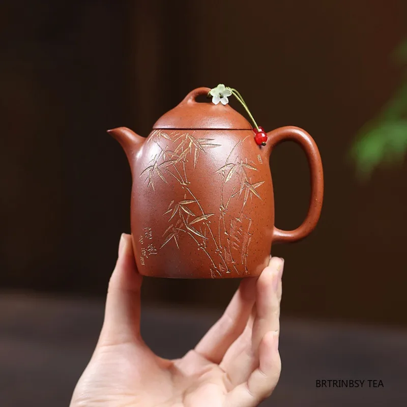 200ml Handmade Yixing Purple Clay Teapot Bamboo Leaf Shape Tea Pot Household Beauty Kettle Chinese Raw Ore Zisha Tea Set Teaware