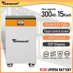 Tewaycell New Upgrade 15KWh 51.2V 300Ah LiFePO4 Battery 48V Powerwall Support 200A 10KW Output Power EU US NO TAX