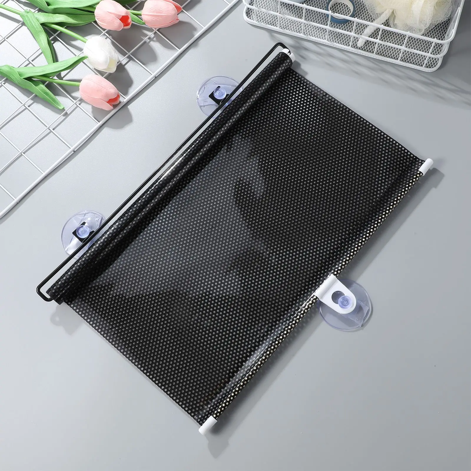 Roman Blinds Suction Cup Drape with Cups for Window Shades Roller Curtain Door Black Sunshade Film Travel