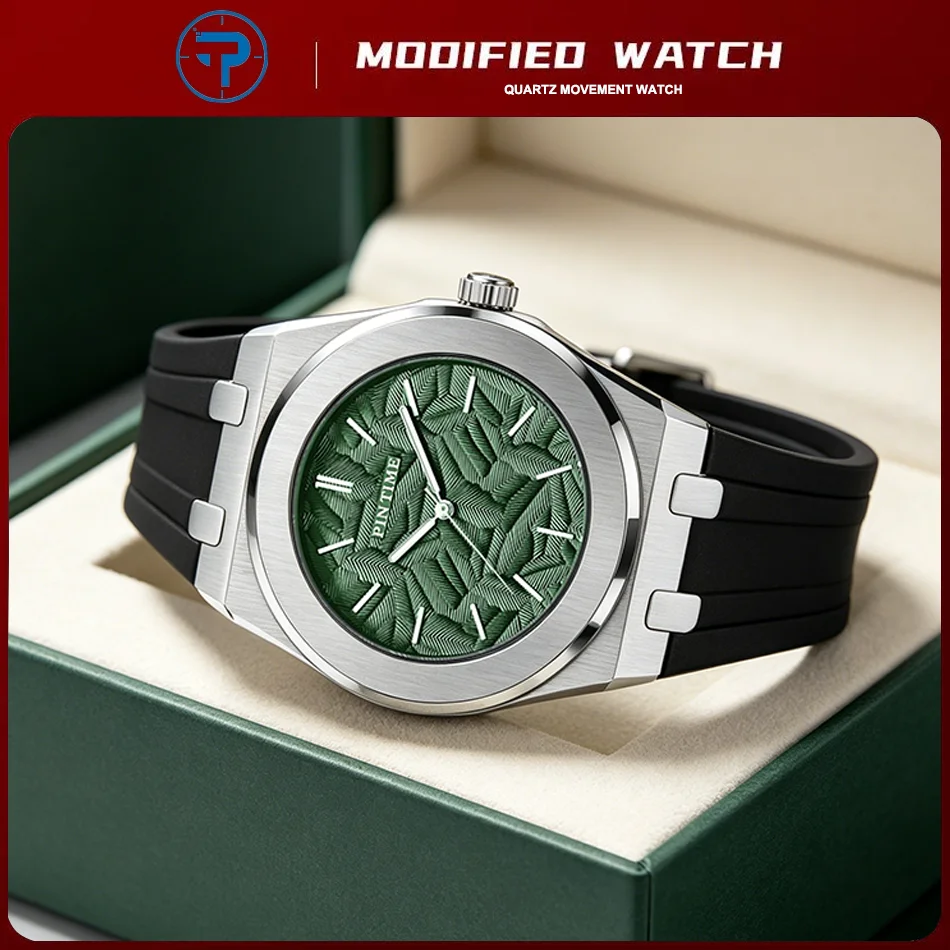 Men Watch Leaf Pattern Dial Quartz Man Watches Waterproof Luminous Top Brand Watch for Men Sport Wristwatch with Silicone Strap