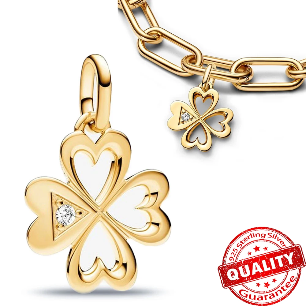 

ME Series Mini Pendant Fit Pandora Me Bracelet 14K Gold Heart Four-leaf Clover Medallion Charm 925 Sterling Silver Jewelry