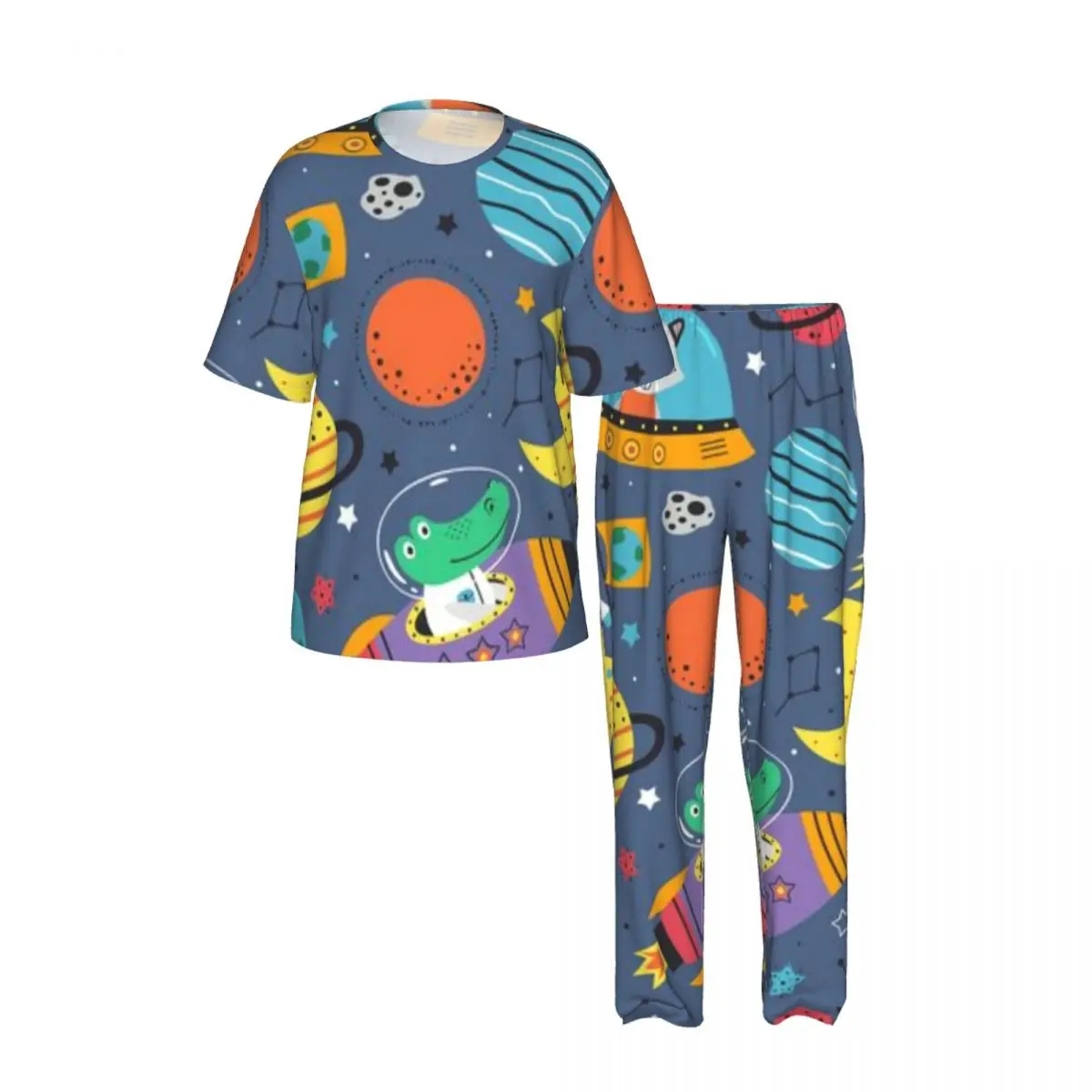 Men's Casual Pajamas Sets Short Sleeve and Pants Sets Male Sleepwear Crocodile Fox And Raccoon Home Clothes