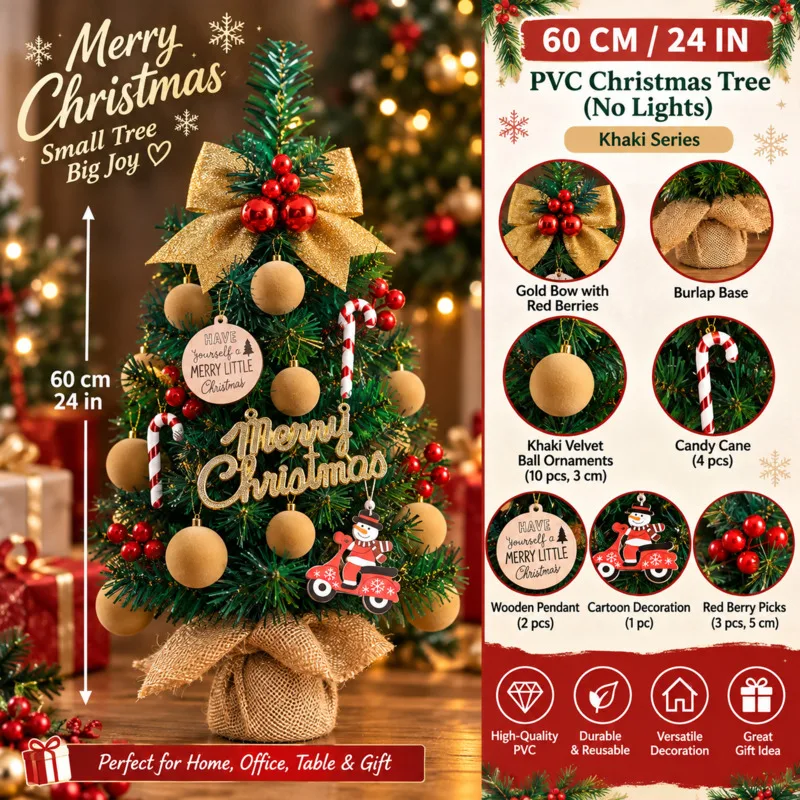 Christmas Tree 45cm 60cm Artificial Mini PVC Xmas Tabletop Decoration, LED Light Ornaments Home Desktop, Party Holiday Gift New