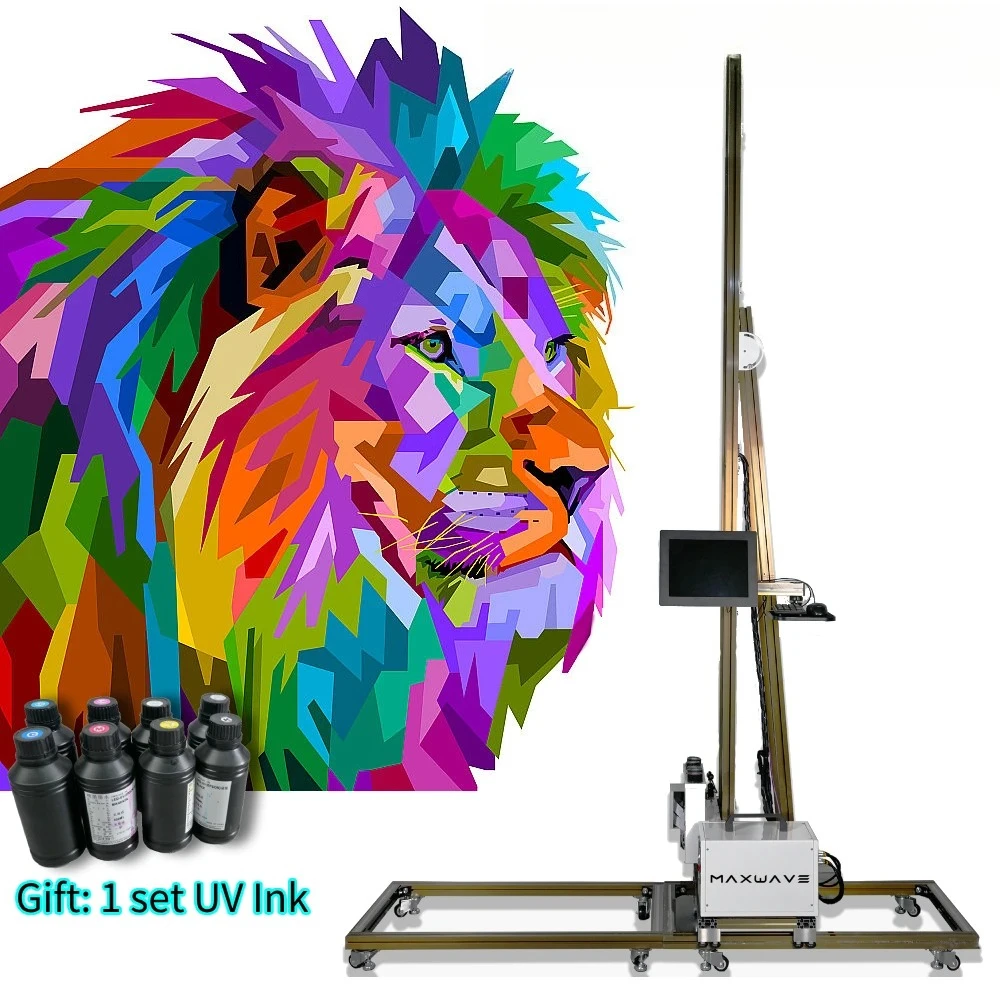 Portable Vertical 3D Wall Printer 6m Floor Rail Dual DX10 Printing Head For Metal Wood Glass Tile Wall Image Printing
