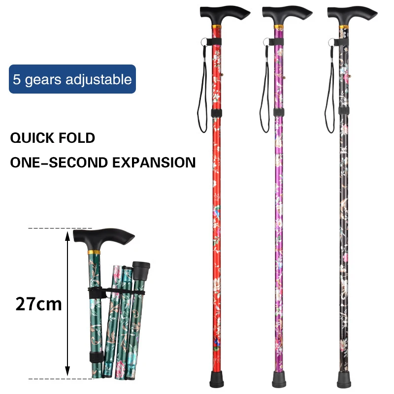 Hiking Pole Four-section Telescopic Folding Climbing Stick Trekking Poles Aluminum Alpenstock Mountaineering Old Man Stick Cane