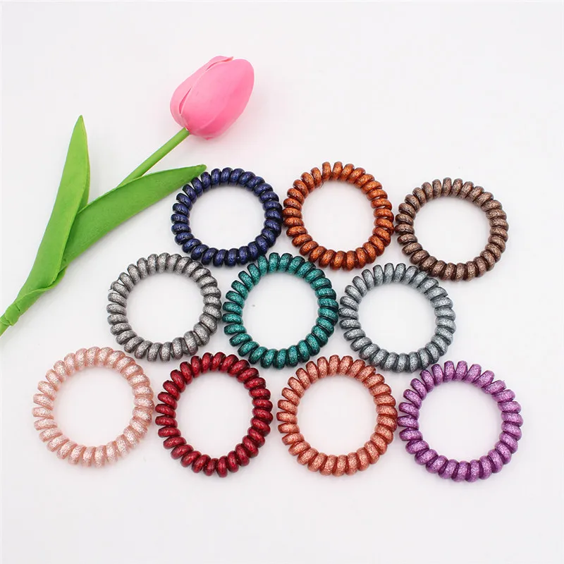 2022 New Women  Heart Stars Telephone Wire Rubber Bands Stretchy Colors Non-mark Spiral Coil Ropes  5.5cm Solid Hair Ties 10pcs