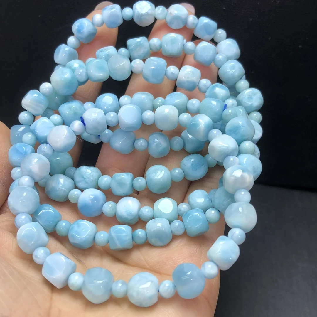 1Pc Fengbaowu Natural Dominican Republic Larimar Bracelet 7MM Irregular Cube Beads Reiki Healing Stone Jewelry Gift For Women