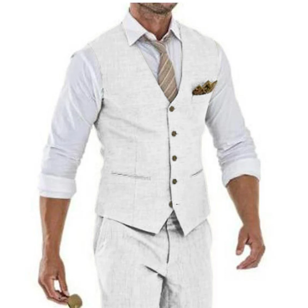 Single Breasted Elegant Suits for Men Wedding Linen Men\'s Casual Sleeveless Jacket Waistcoat Vest Vests Dress Up Man Suit Blazer