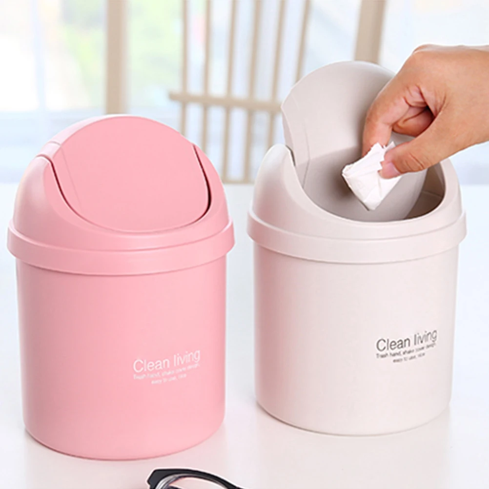 

Mini Plastic Garbage Box Waste Container Beige Lid Dustbins Storage Trash Can Tissue Holder Car Home Office