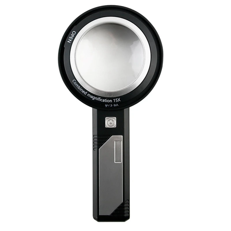 Top-Handheld Reading Magnifier 6X 9X15X Magnifier With Light 6 LED Lights 2 UV Lights Banknote Detector Light For Reading