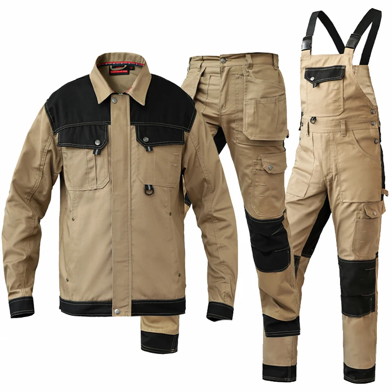 Cotton Work Jacket and Pants Set Working Pants Men Workwear Uniform with Multi Pockets Workshop Overalls for Men