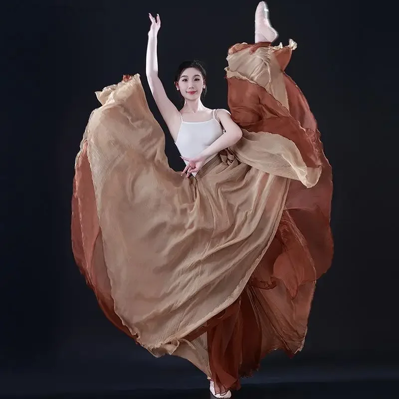 Elegant ชีฟองบัลเล่ต์ Dancer ฝึกสวมใส่ผู้หญิงคลาสสิกเต้นรําเครื่องแต่งกายขนาดใหญ่ Swing Dance กระโปรงคู่ Flamenco กระโปรง