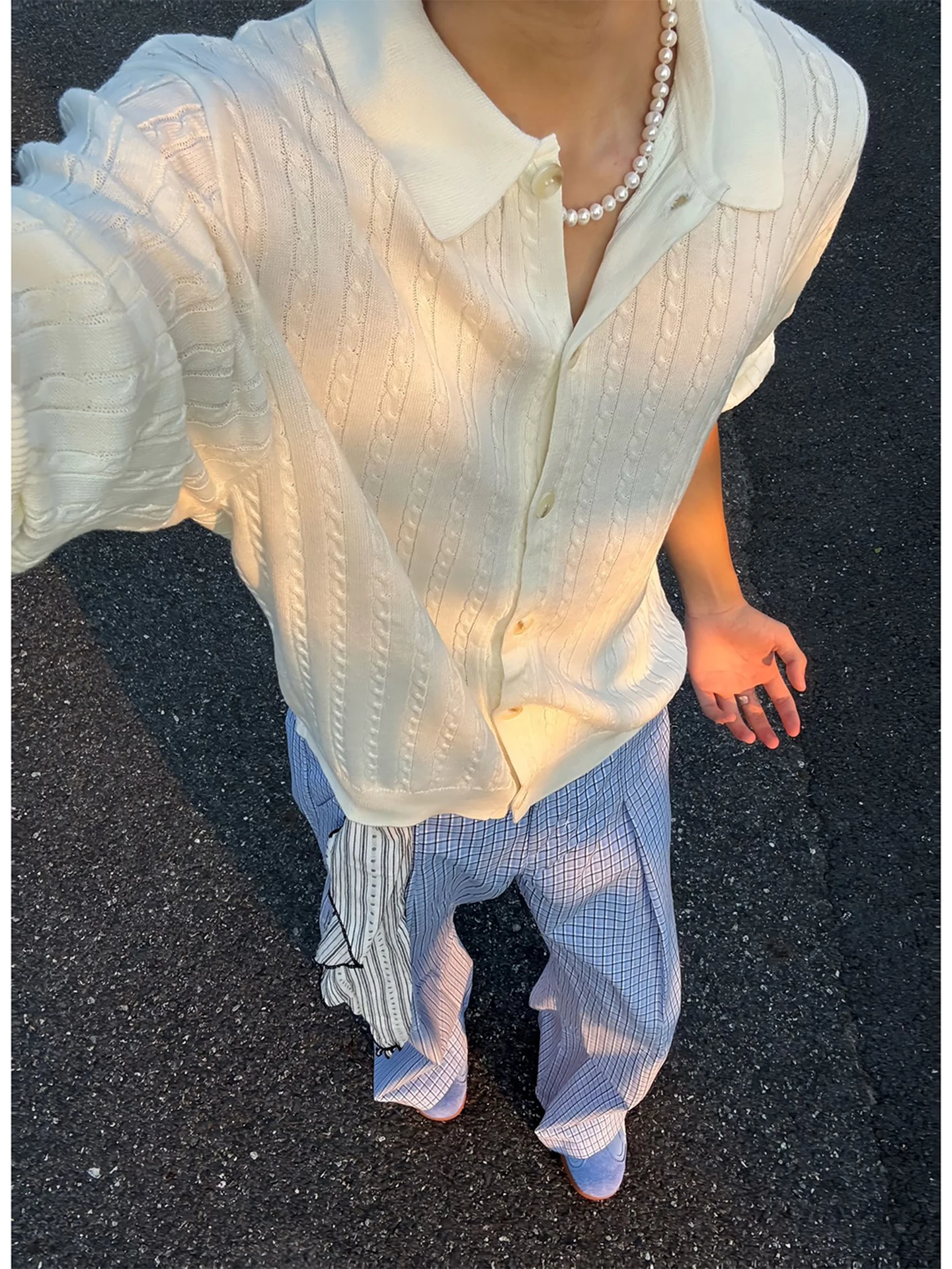 

Мужской вязаный кардиган свободного кроя на пуговицах, белый, вязаная кофта в стиле кэжуал, осенняя модная верхняя одежда для комфортного образа