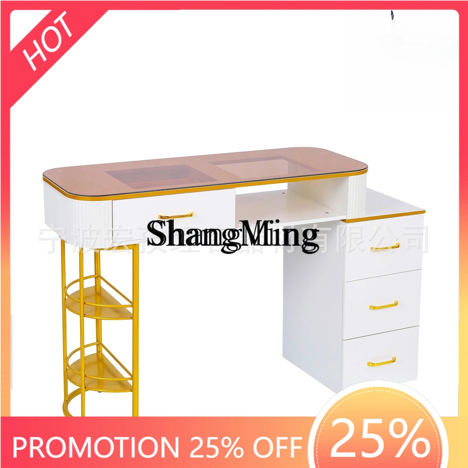 

ZYY fashionable exquisite white manicure table, brown glass countertops with drawers, special manicure table for nail salons