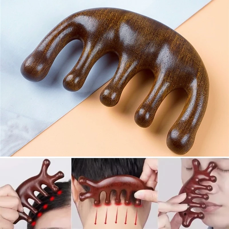 1Pc Multi-Functional Wood Therapy Massage Comb Scalp Head Massager Sandalwood Circular Tooth Guasha Scraping Body Massager