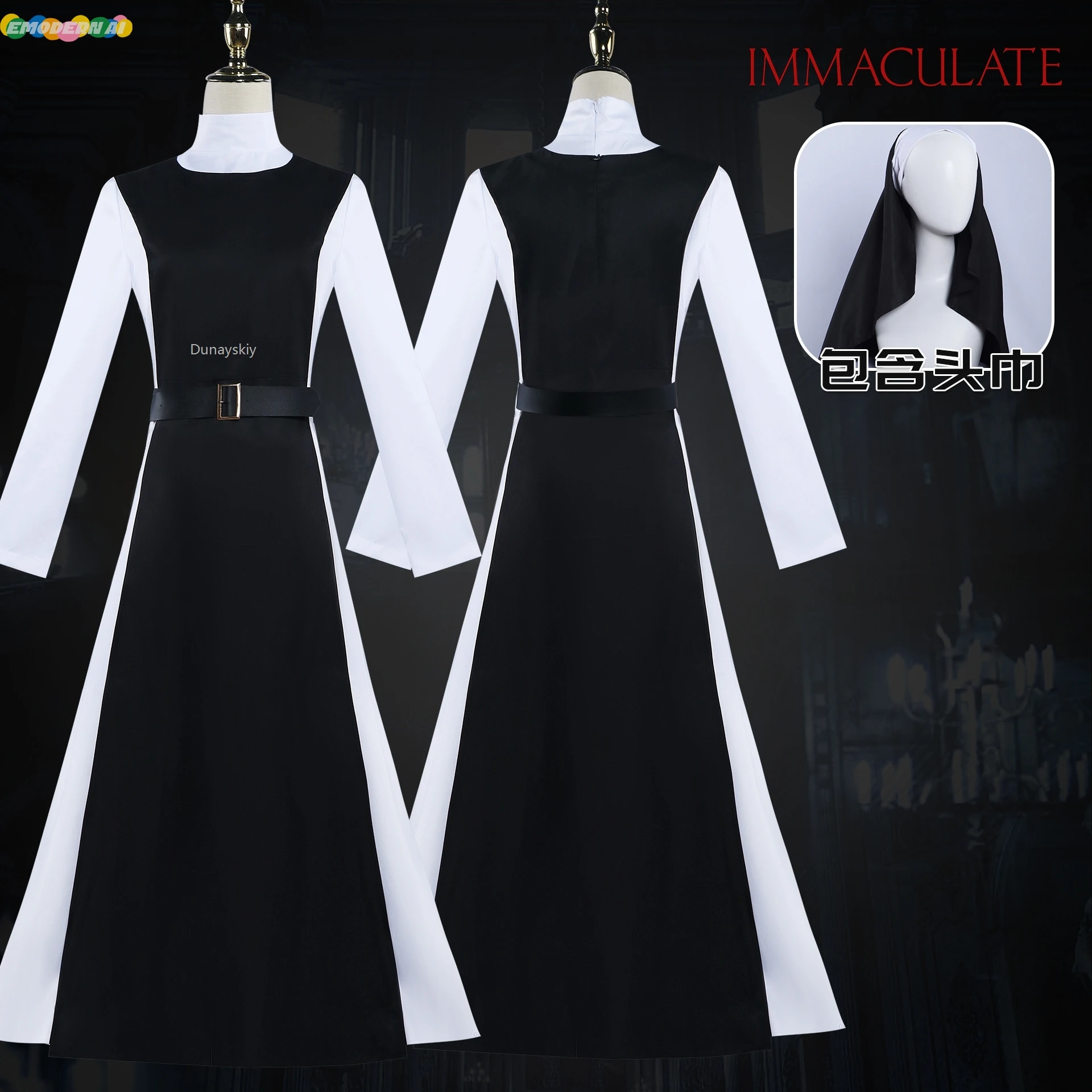 Sydney Sweeney Horror Movie Immaculate 2024 The Nun Cosplay Outfit Black Nun Dress Robe Women Halloween Costume Sister Role Play