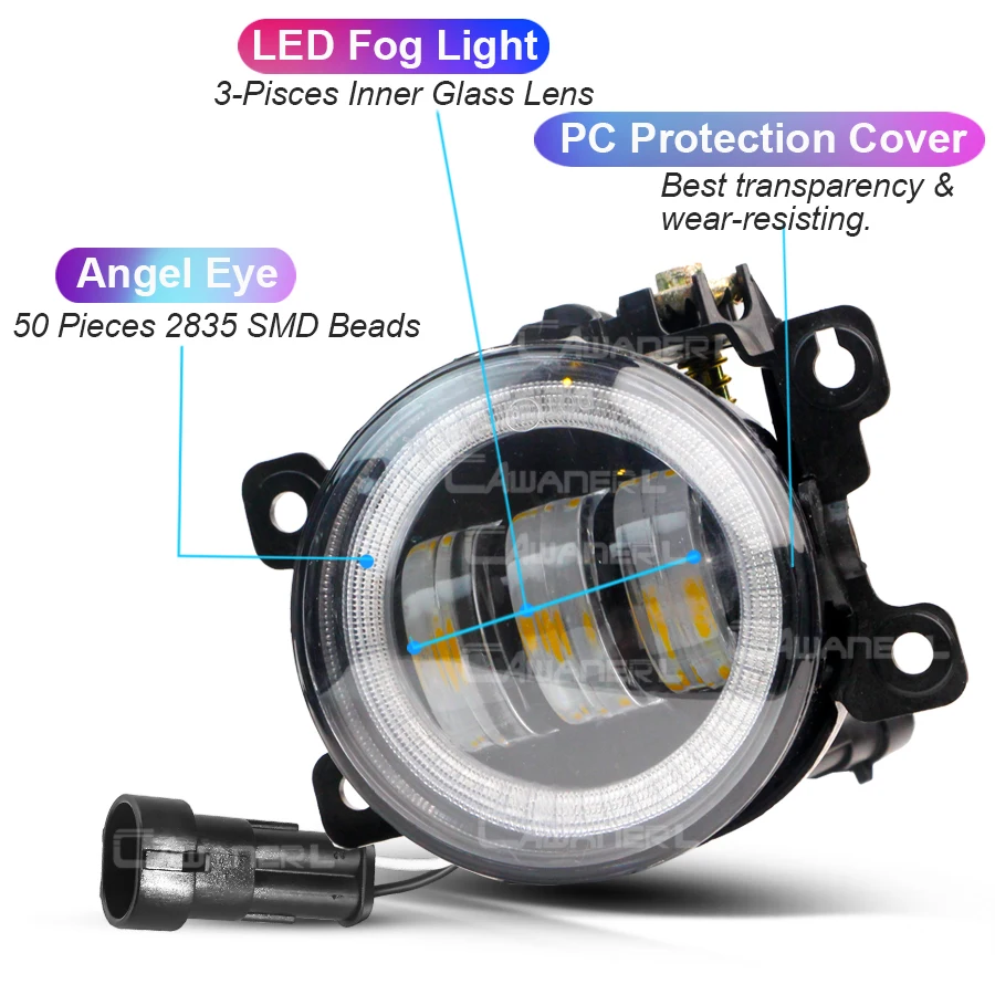 2 Pieces Car Front + Left LED Fog Light Angel Eye DRL Daytime Running H11 Fog Lamp For Renault Fluence Sedan 2009-2020