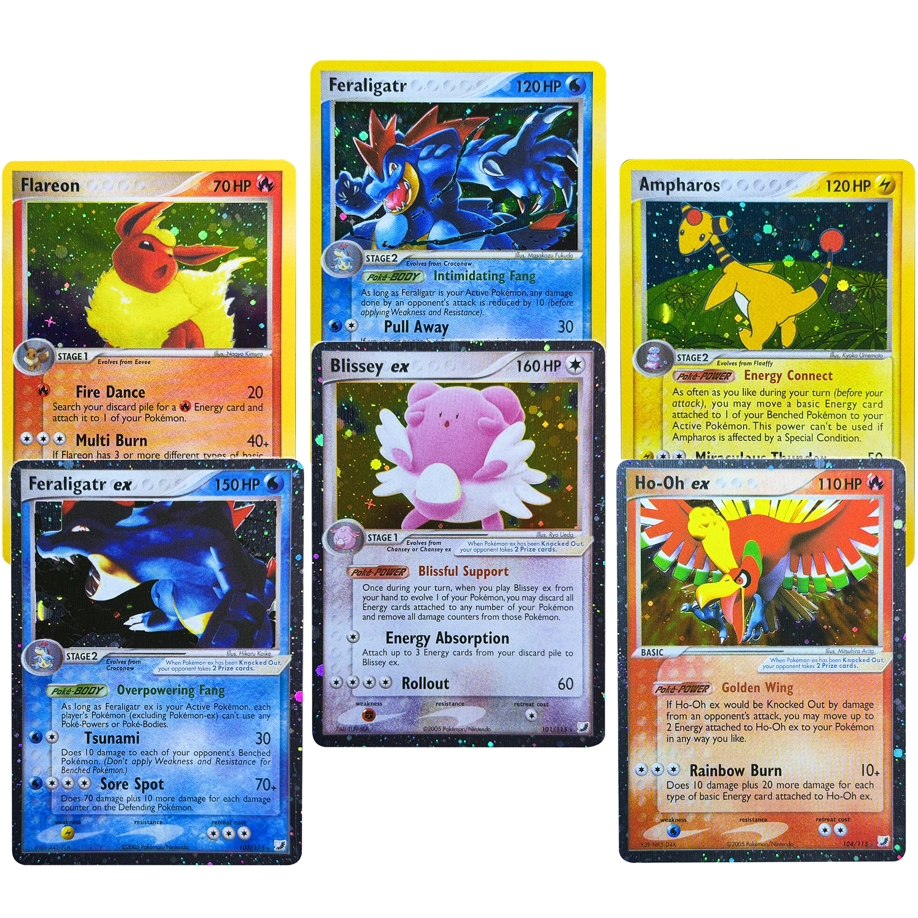 PTCG tcg EX Unseen Forces Holo Foil Ampharos Feraligatr Ho-Oh Flareon Blissey Feraligatr Proxy Cards Collectible Staples