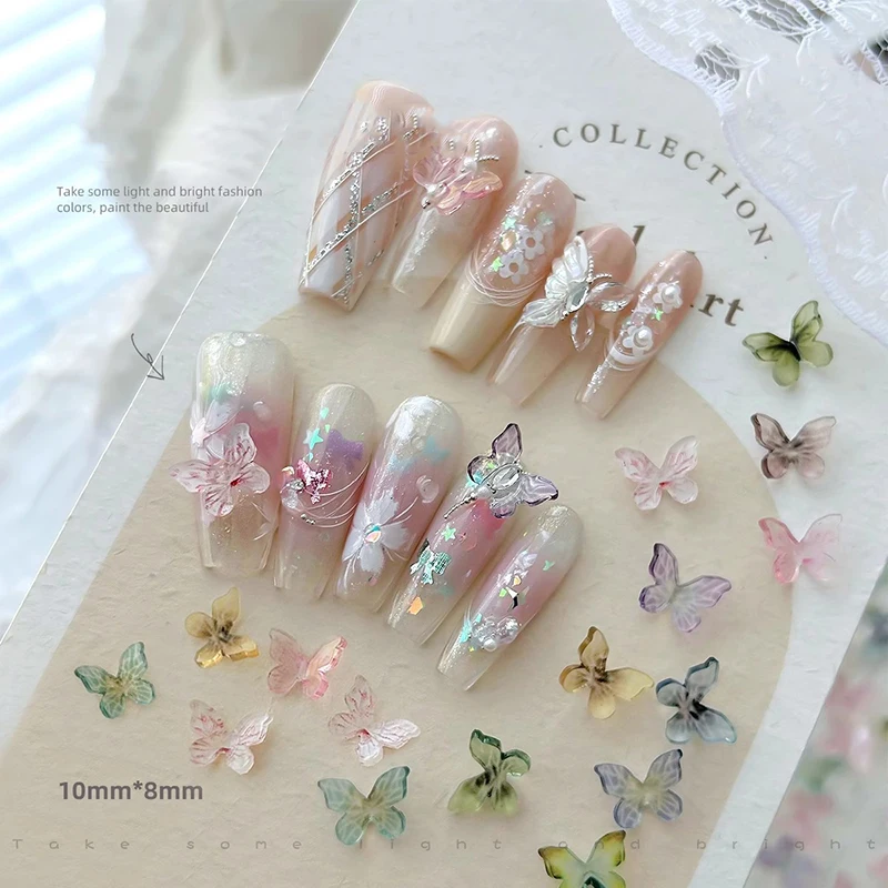 Resin Butterfly Nail Accessories 3D Monet Garden Color Oil Painting Small Butterfly Nail Diamond Nail Art DIY Design Decoration