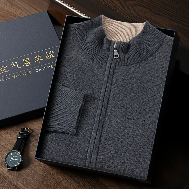 100% Cashmere Sweater Men's Jacket Zipper Cardigan Knitwear High Quality Autumn Winter Thick Business Top Classy Office Clothes