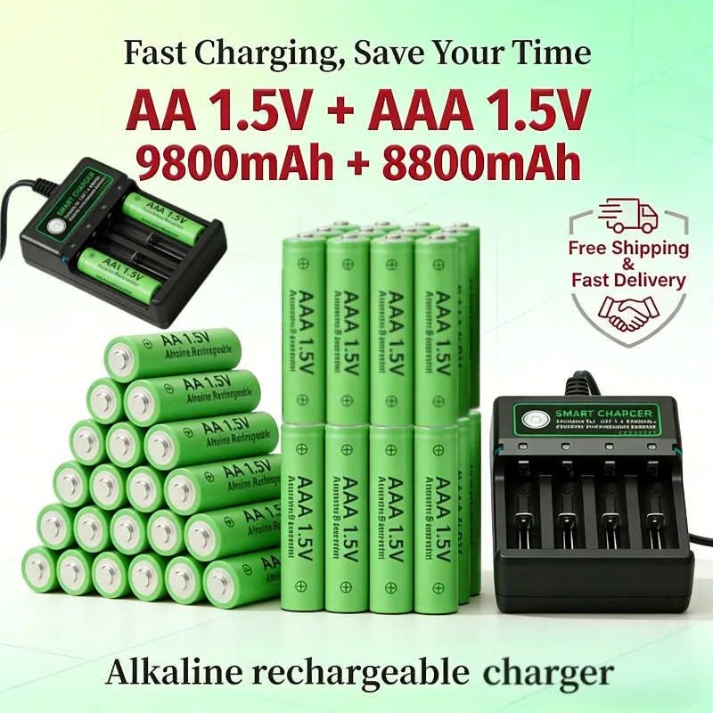 

Premium 1.5V Rechargeable AA AAA Batteries 9800mAh 8800mAh Ideal for Digital Cameras Remote Controls & Charging Devices