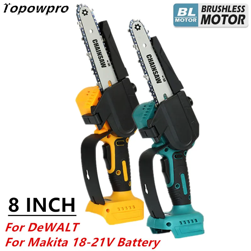 For Makita For DeWALT 18-21V Battery Brushless Electric Chainsaw 8 Inch Cordless Power Tools Cutter Pruning Logging Garden Wood