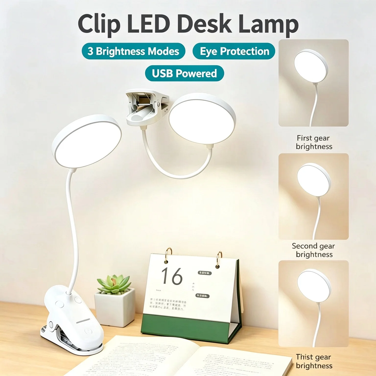 Led Table Lamp Eye-Protecting Folding Clamp Study Stand Read Lamp Touch 3 Modes Dimming Rechargeable Bedroom Bedside Lamp