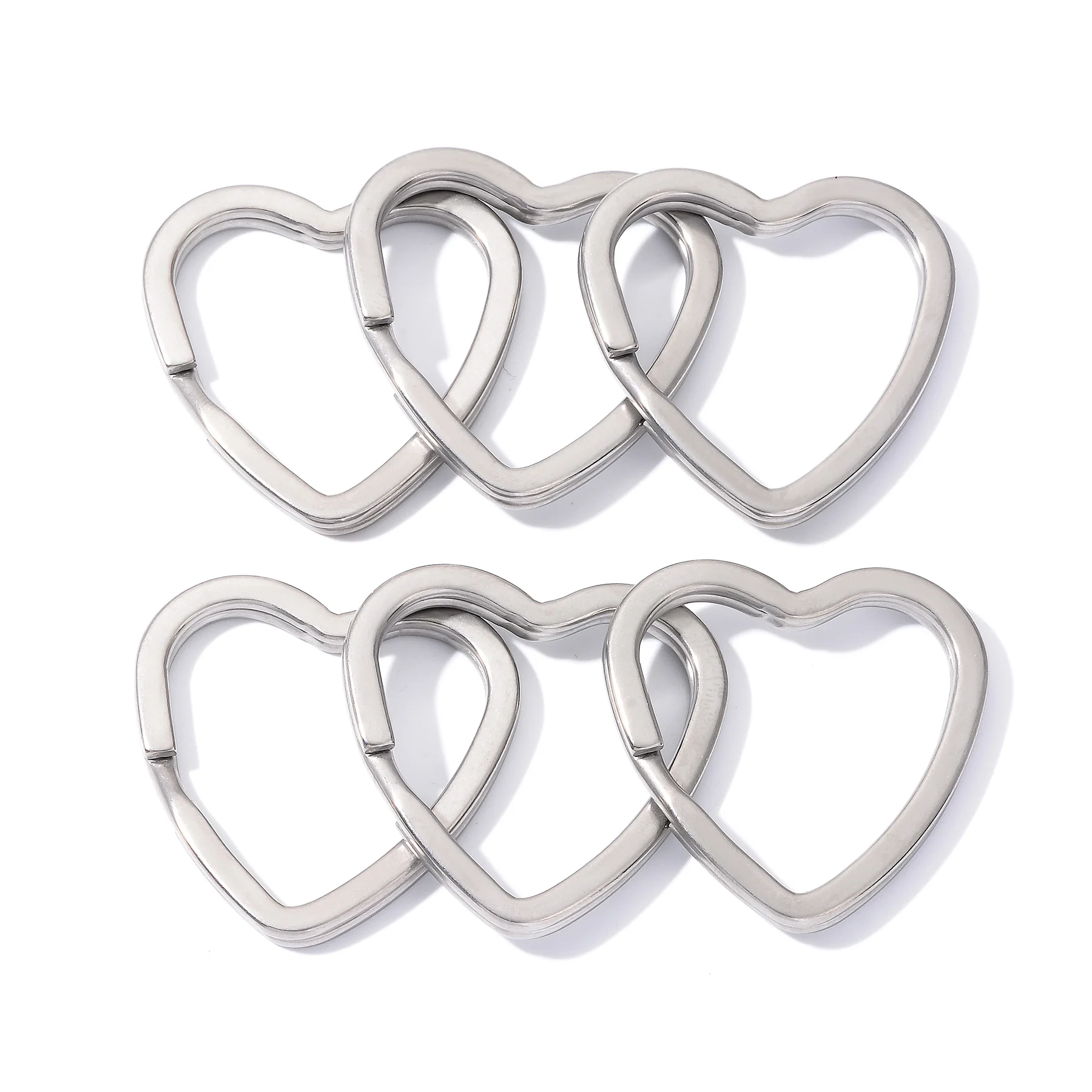 10Pcs/Lot Heart shape Key Ring Stainless Steel Mirror Polished Key Holder Split Ring DIY Keyrings Key Chain