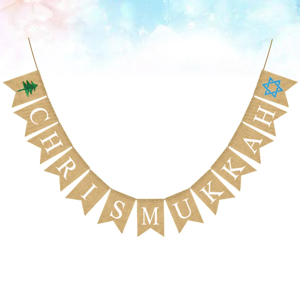 

Christmas Bunting Garland Banner Linen Material Swallowtail Shape Party Decorations Reusable Fireplace Wall Table