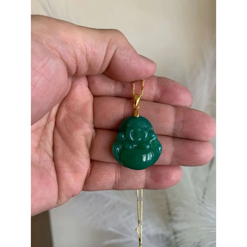 

Beautiful Dark Green Jade Buddha Pendant Nelace Natural Chinese Untreated Jade