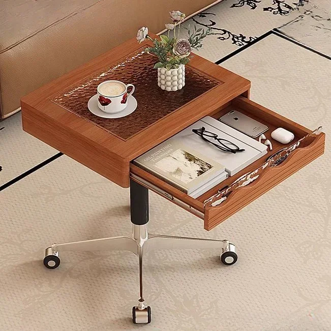 Mid ancient style small square table, mini coffee table, glass movable adjustable edge tables