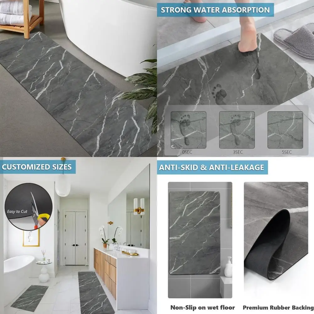 

custom-sized rubber non-slip absorbent thin bathroom mats for quick drying and easy cleaning