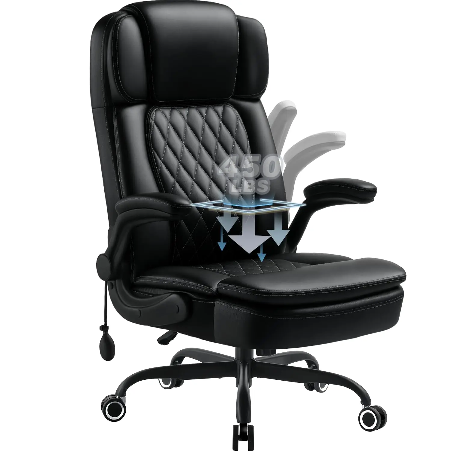450LBS Heavy Duty Office Chair, High Back PU Leather Executive Desk Chair with Flip Up Arm, Spring Cushion,  Customized