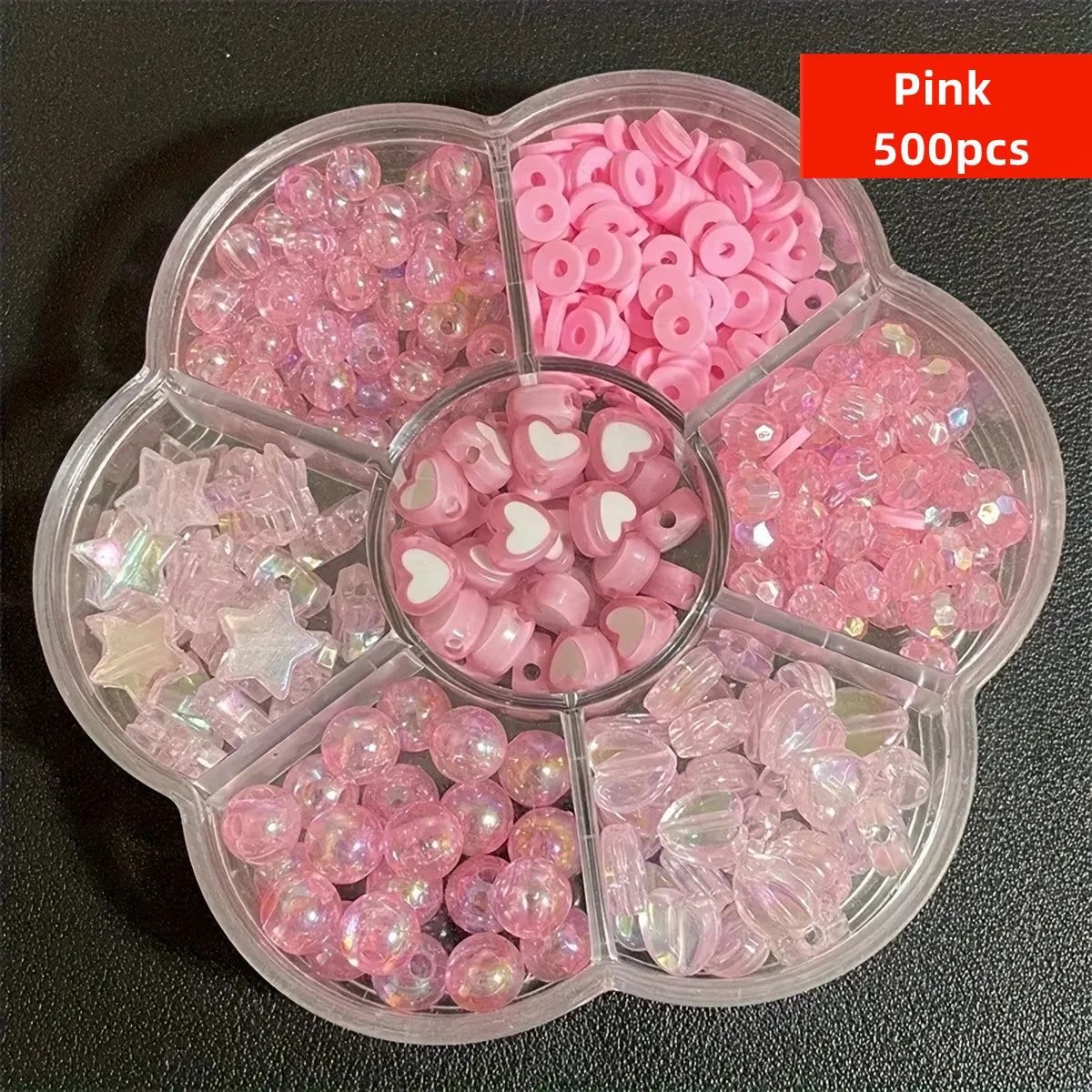 500pcs/set Pink Acrylic Round Bead Flower Beads for DIY Jewelry Accessories Beads