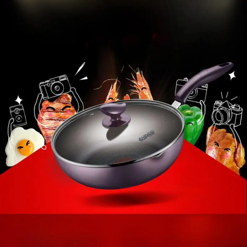 SUPOR Wok 28cm Non-stick Frying Pan General Use for Gas and Induction Cooker Cooking Pot Aluminum Alloy Kitchen Cookware Woks