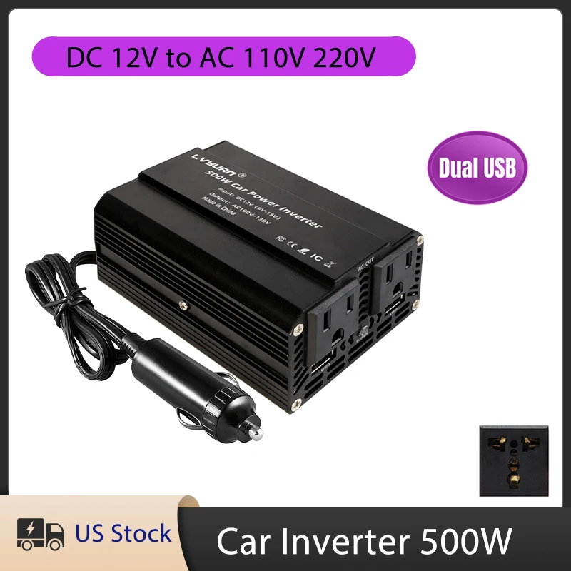 Car Solar Inverter 500W DC 12V to AC 110V 220V 50Hz 60Hz USB LED Portable Converter Power Inverter US Universal Socket