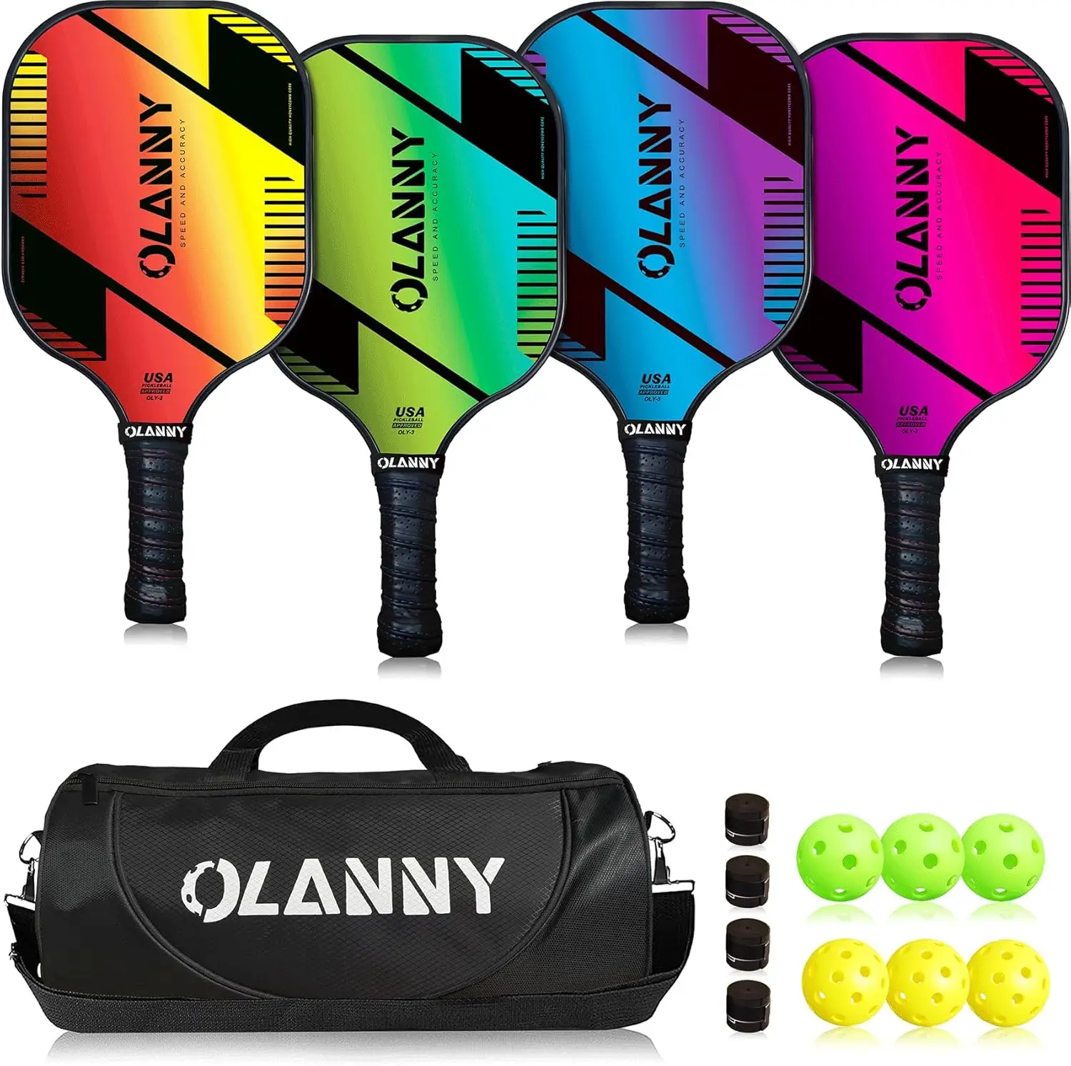 

Premium Pickleball Paddles Set with Fiber Face & Honeycomb Core, Includes Balls, Grip, Bag