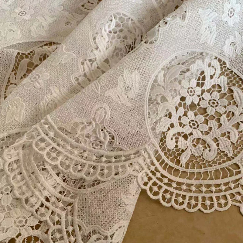 

White Three-Dimensional Embroidery Water Soluble Lace Fabric Wedding Dress Milk Fiber Lace Lace Fabric