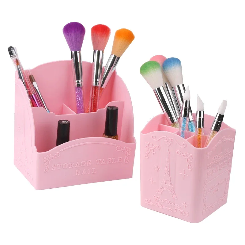 

Pink Nail Art Storage Box Organizer 3/4 Room Makeup Brushes Container Case with Display Shelf